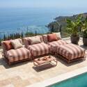 Sofá modular de exterior a rayas para 4 personas con estructura, 3 sillones, 1 puf, y mesa de centro