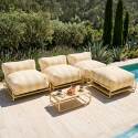 Sofá modular de exterior a rayas para 4 personas con estructura, 3 sillones, 1 puf, y mesa de centro