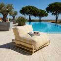 Sofá modular de exterior a rayas para 4 personas con estructura, 3 sillones, 1 puf, y mesa de centro