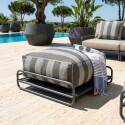 Sofá modular de exterior a rayas para 4 personas con estructura, 3 sillones, 1 puf, y mesa de centro