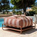 Sofá modular de exterior a rayas para 4 personas con estructura, 3 sillones, 1 puf, y mesa de centro