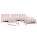 Sofá modular de exterior a rayas para 4 personas con estructura, 3 sillones, 1 puf, y mesa de centro