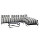 Sofá modular de exterior a rayas para 4 personas con estructura, 3 sillones, 1 puf, y mesa de centro