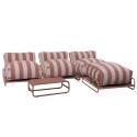Sofá modular de exterior a rayas para 4 personas con estructura, 3 sillones, 1 puf, y mesa de centro