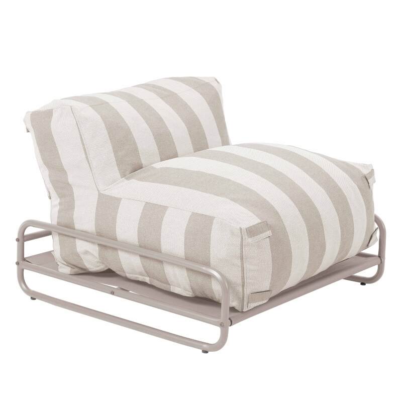 Sofá modular de exterior a rayas para 4 personas con estructura, 3 sillones, 1 puf, y mesa de centro (6/7)