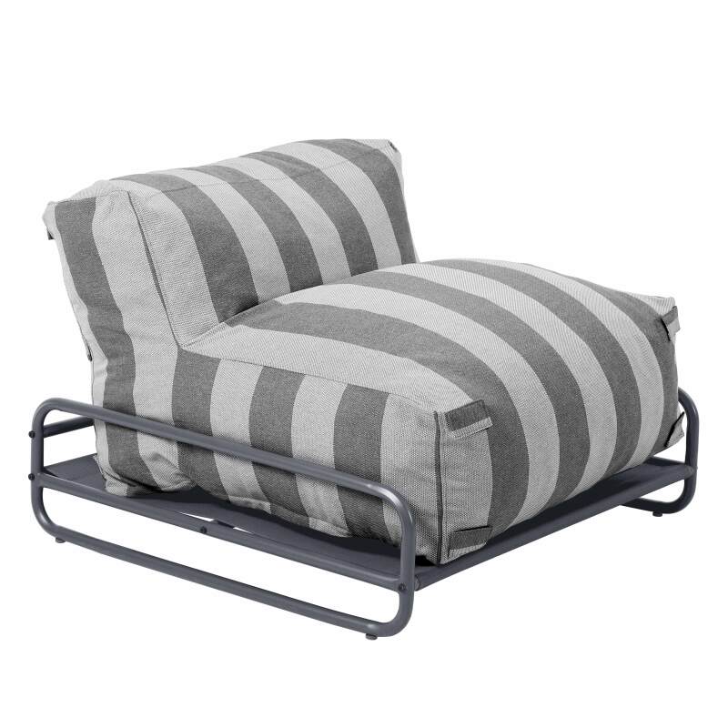 Sofá modular de exterior a rayas para 4 personas con estructura, 3 sillones, 1 puf, y mesa de centro (6/7)
