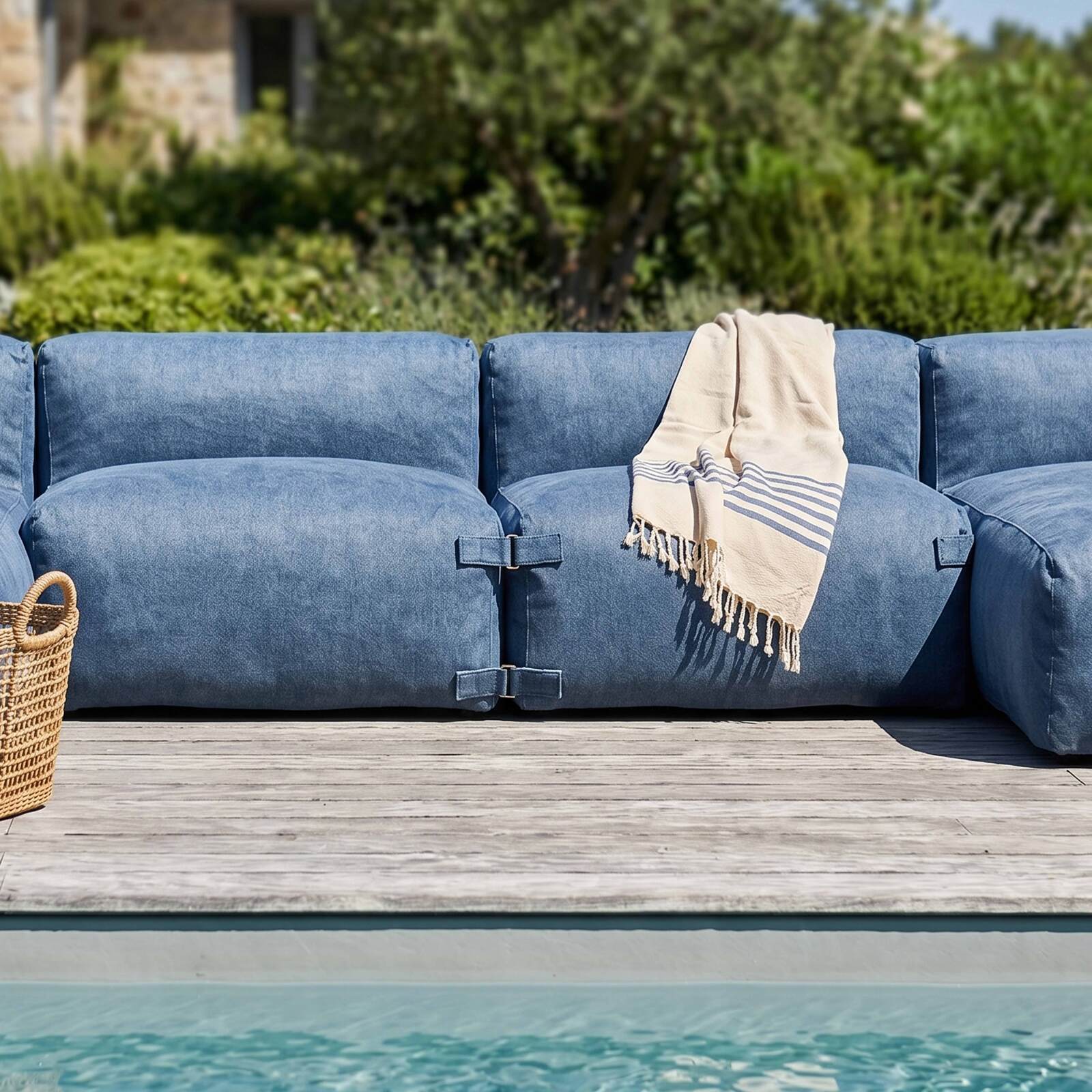 Sofá modular de exterior para 5 personas con 3 sillones y 2 chaise longue