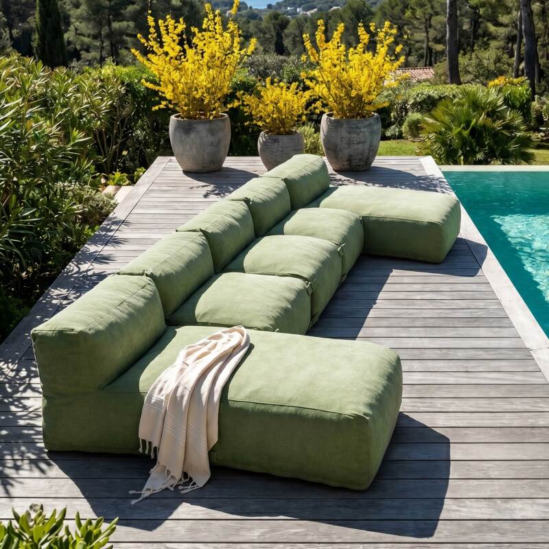 Sofá modular de exterior para 5 personas con 3 sillones y 2 chaise longue
