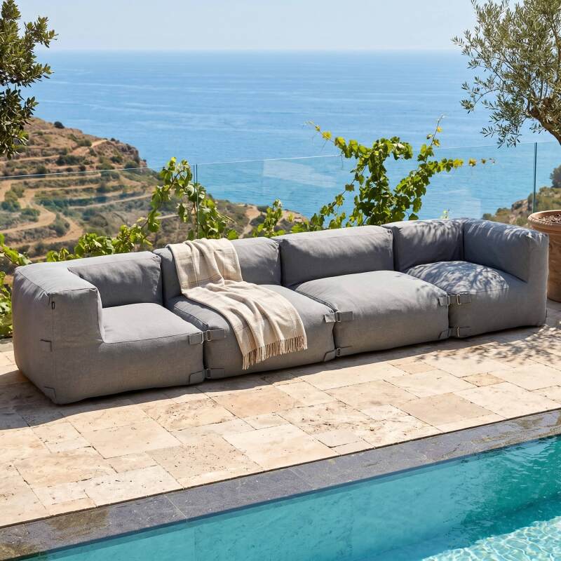 Sofá modular de exterior para 4 personas con 2 sillones y 2 sillones esquineros