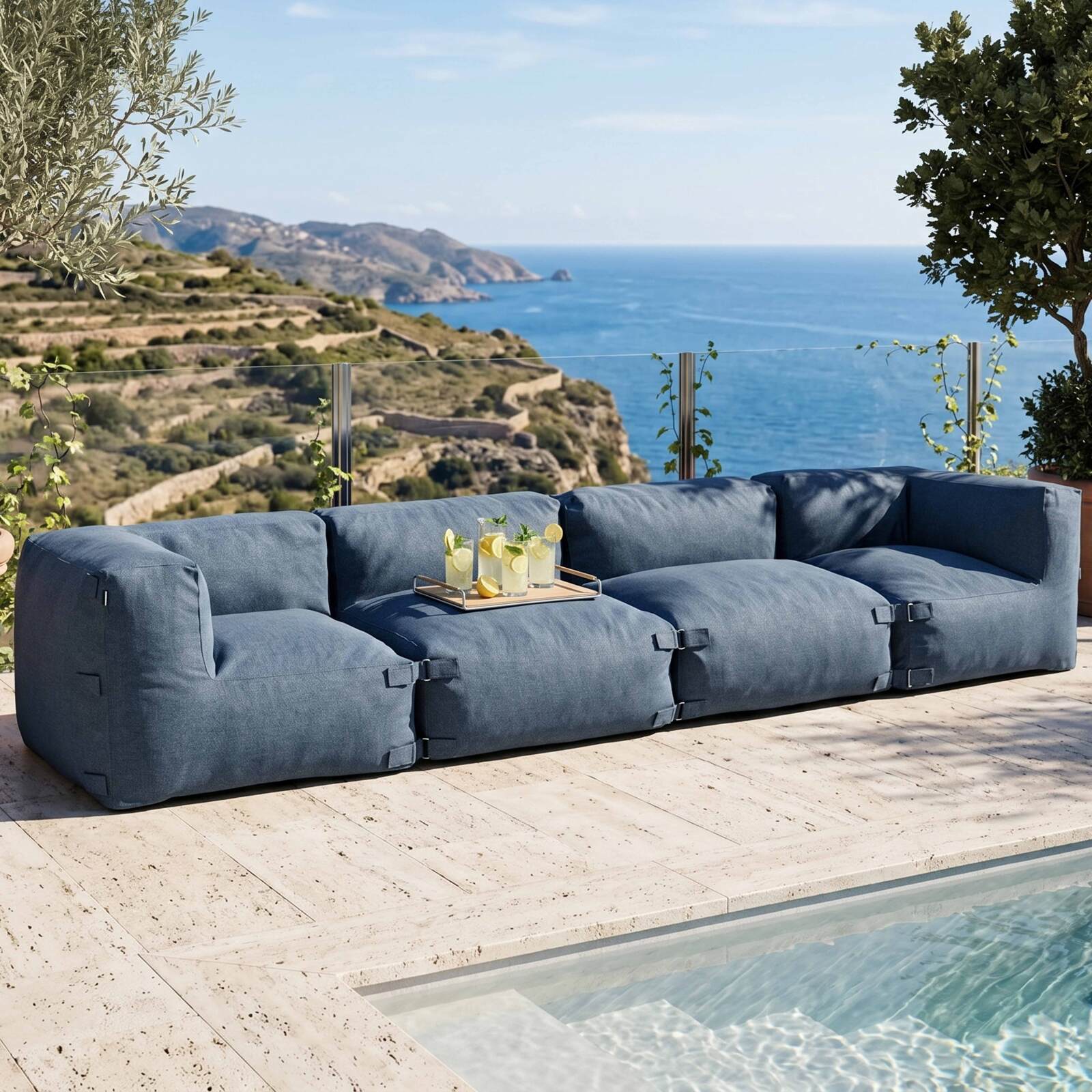 Sofá modular de exterior para 4 personas con 2 sillones y 2 sillones esquineros