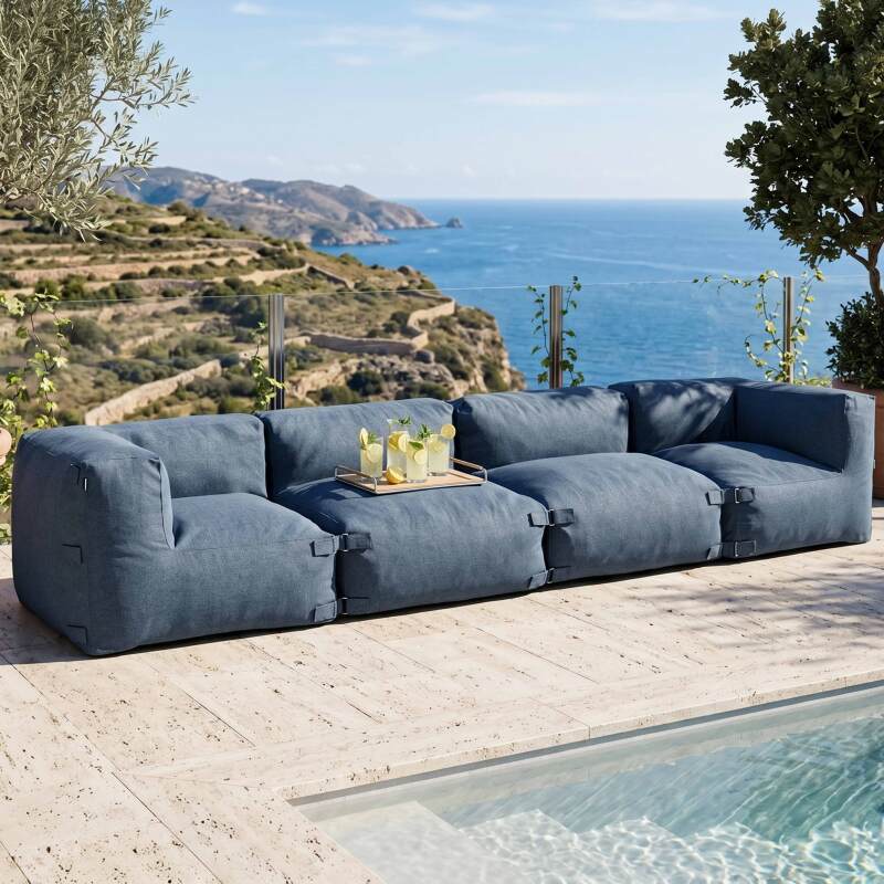 Sofá modular de exterior para 4 personas con 2 sillones y 2 sillones esquineros