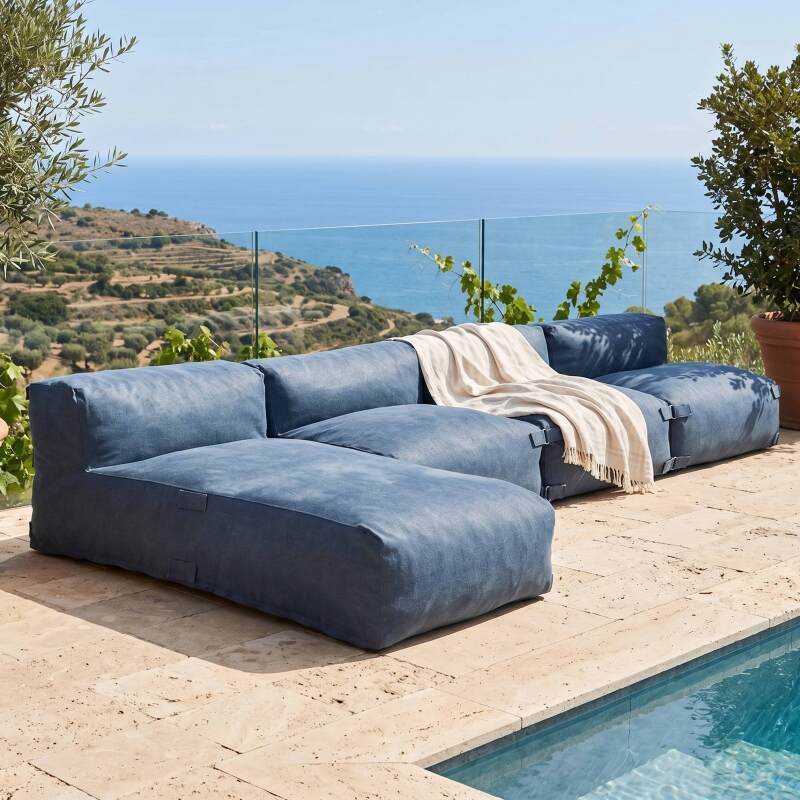 Sofá modular de exterior para 4 personas con 3 sillones y 1 chaise longue