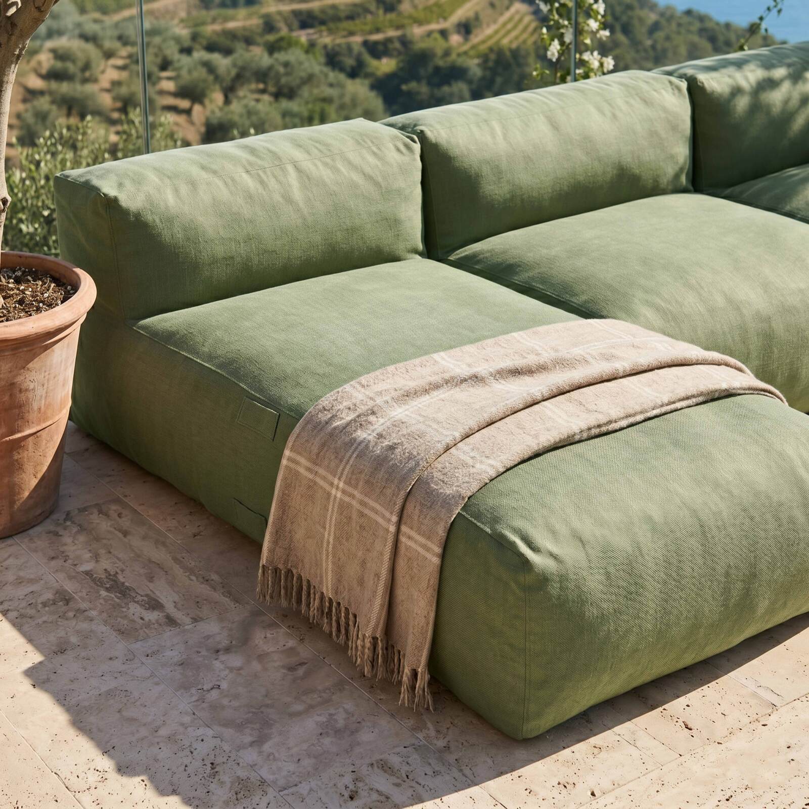 Sofá modular de exterior para 4 personas con 3 sillones y 1 chaise longue