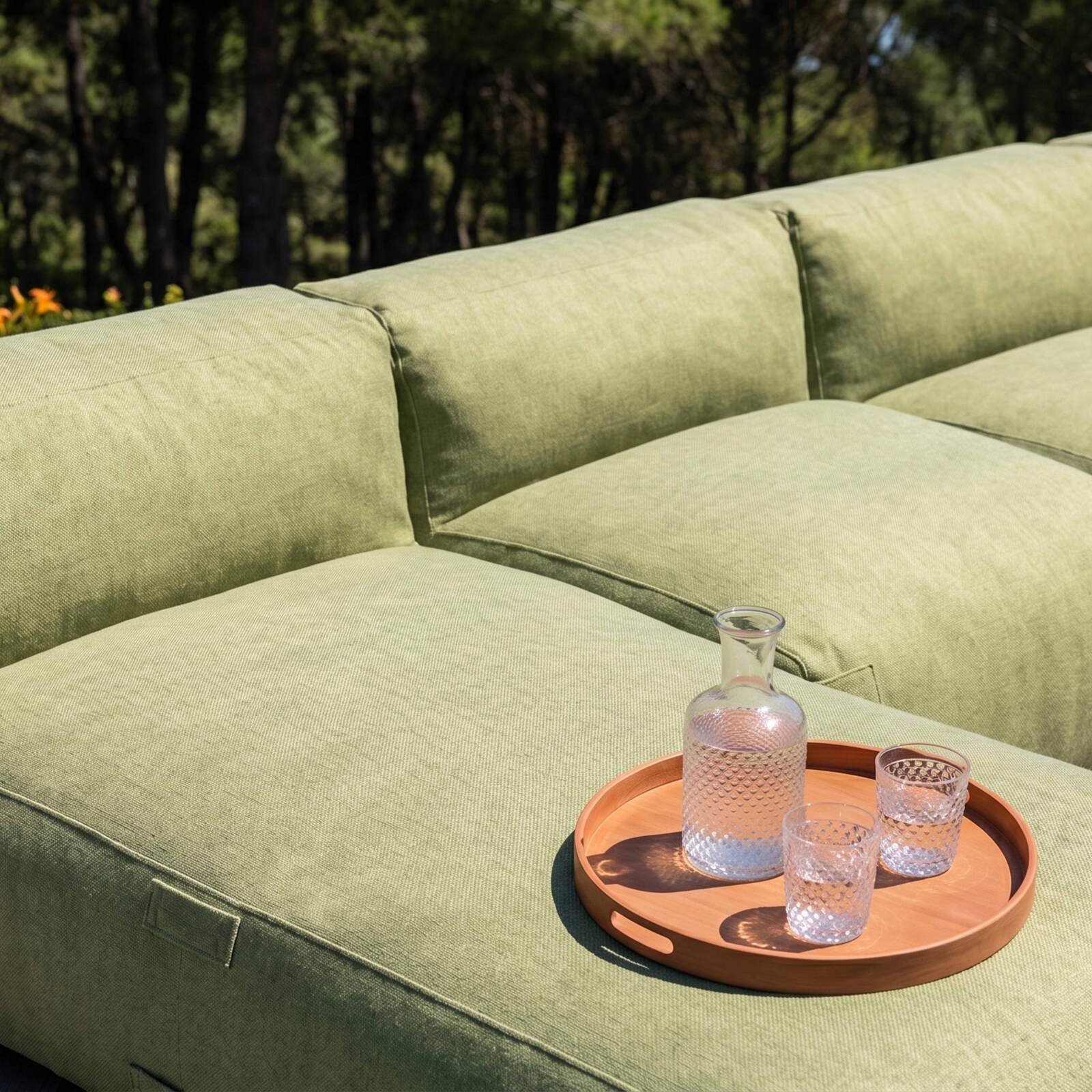 Sofá modular de exterior para 6 personas con 5 sillones y 1 chaise longue