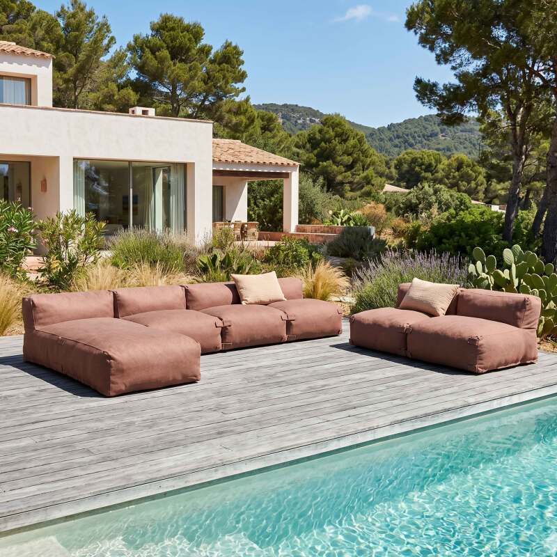 Sofá modular de exterior para 6 personas con 5 sillones y 1 chaise longue