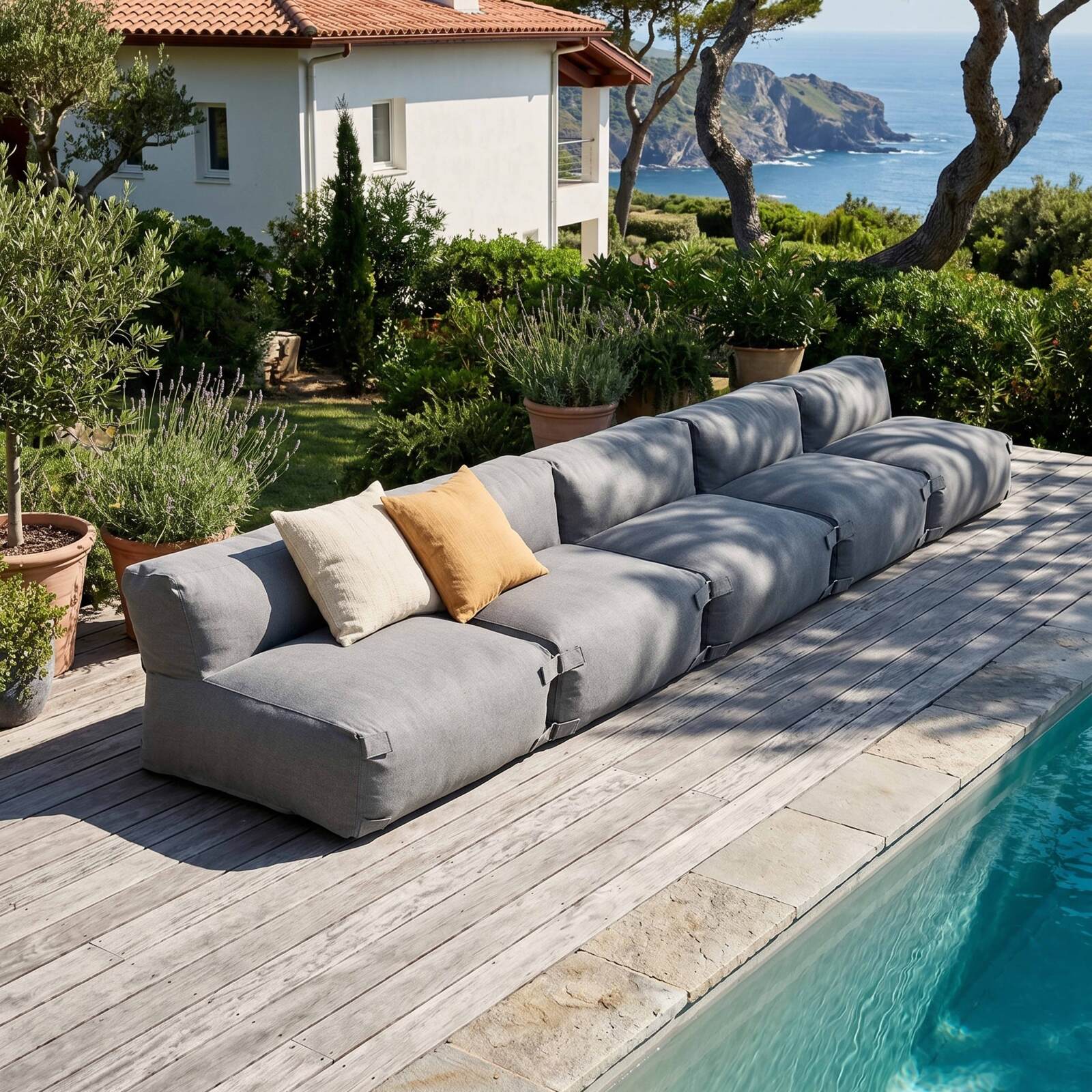 Sofá modular de exterior para 5 personas con 5 sillones