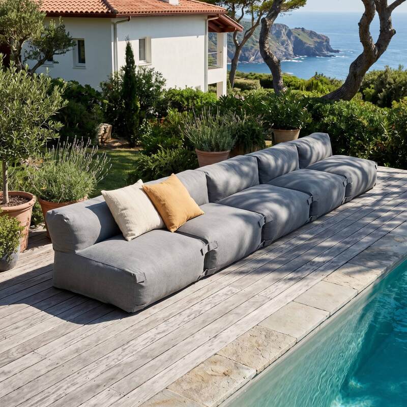 Sofá modular de exterior para 5 personas con 5 sillones