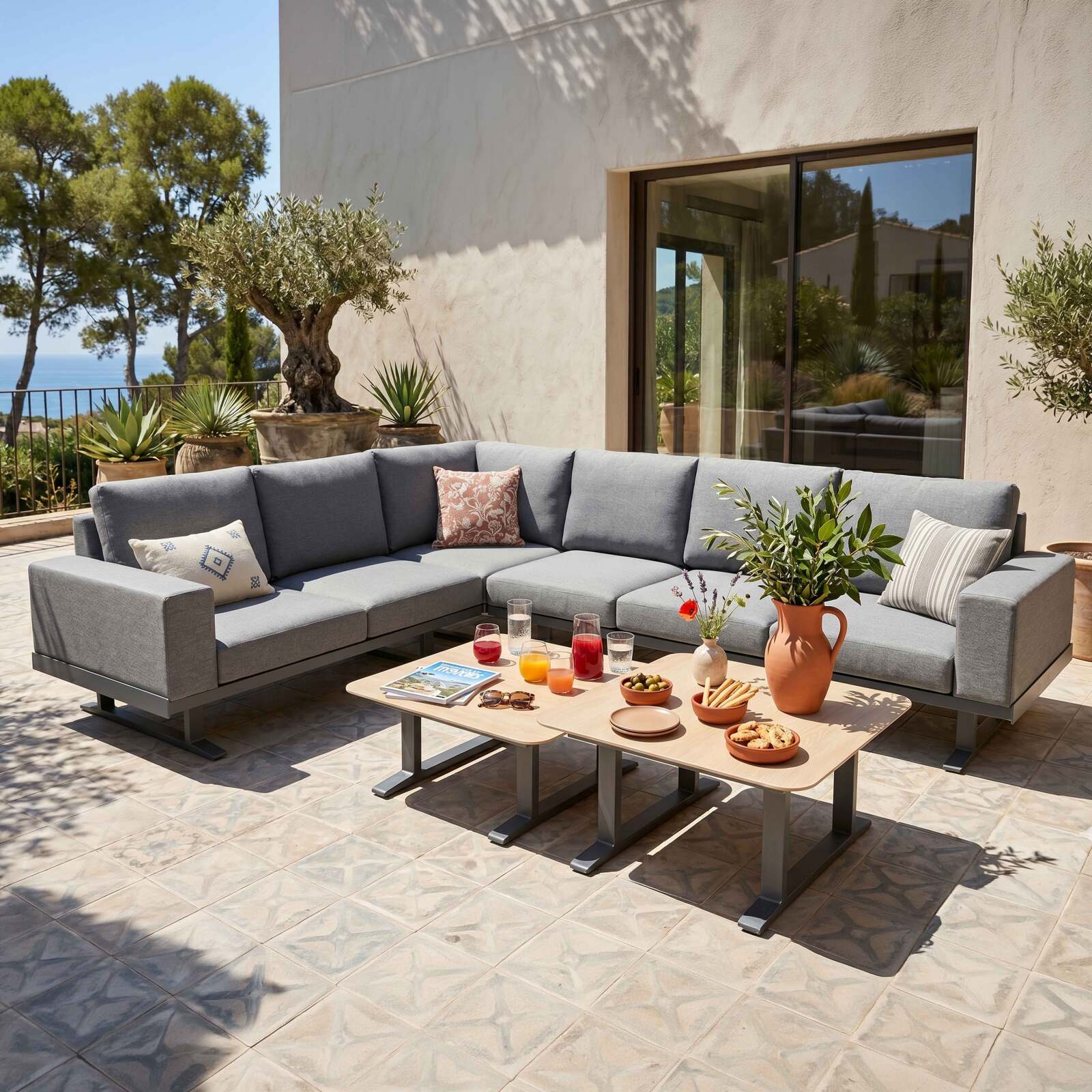 Conjunto de muebles de jardín esquineros de aluminio de 5 plazas