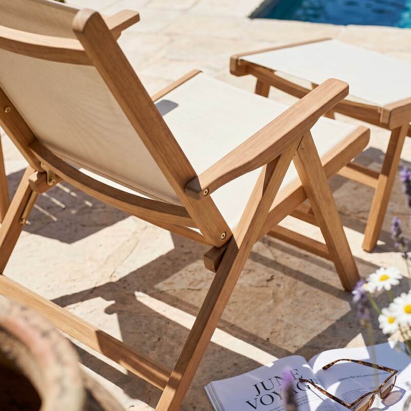 Sillón relax de jardín de madera de eucalipto con reposapiés (2/9)