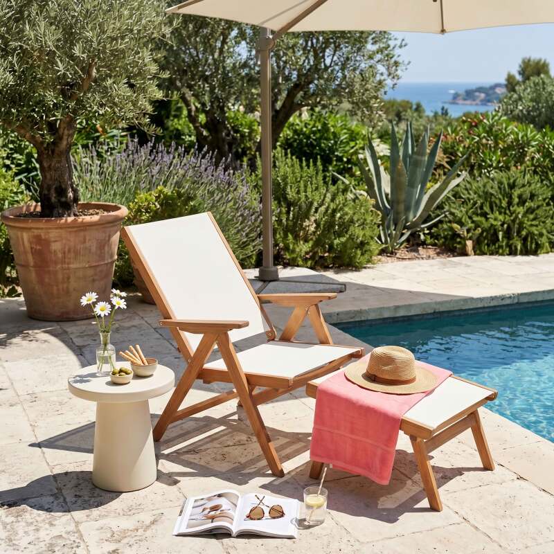 Sillón relax de jardín de madera de eucalipto con reposapiés (8/9)