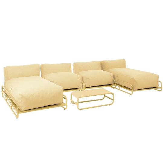 Sofá modular de exterior para 4 personas con estructura, 2 chaise longue, 2 sillones y mesa de centro | Oviala