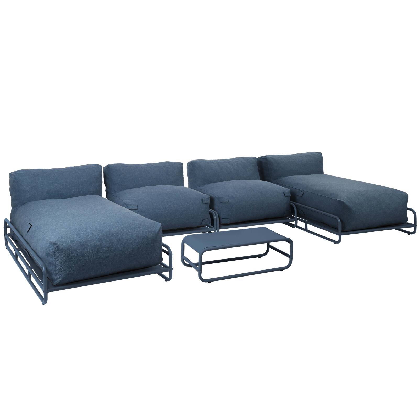 Sofá modular de exterior para 4 personas con estructura, 2 chaise longue, 2 sillones y mesa de centro