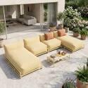 Sofá modular de exterior para 4 personas con estructura, 2 chaise longue, 2 sillones y mesa de centro