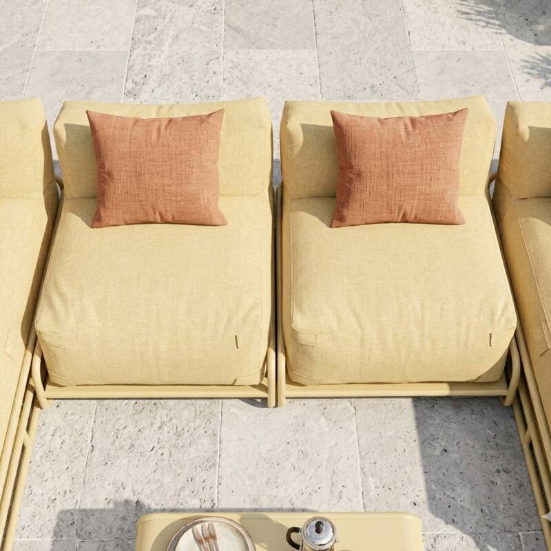 Sofá modular de exterior para 4 personas con estructura, 2 chaise longue, 2 sillones y mesa de centro (2/6)
