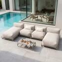 Sofá modular de exterior para 4 personas con estructura, 2 chaise longue, 2 sillones y mesa de centro