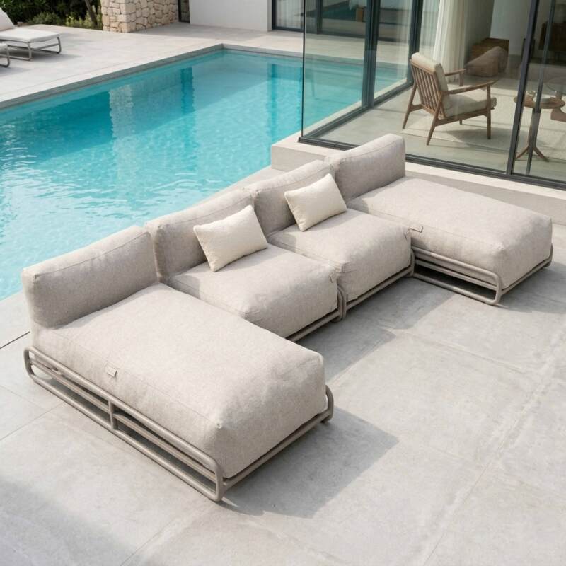 Sofá modular de exterior para 4 personas con estructura, 2 chaise longue, 2 sillones y mesa de centro (3/7)
