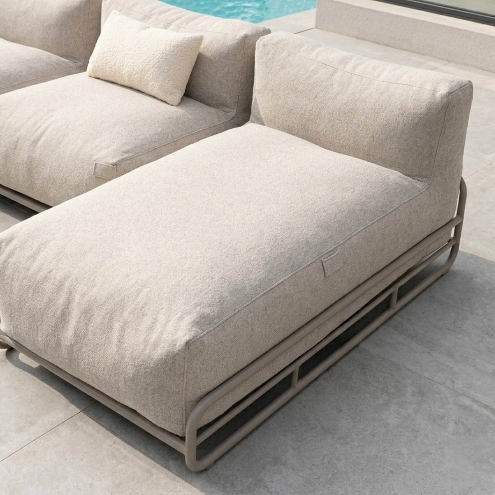 Sofá modular de exterior para 4 personas con estructura, 2 chaise longue, 2 sillones y mesa de centro
