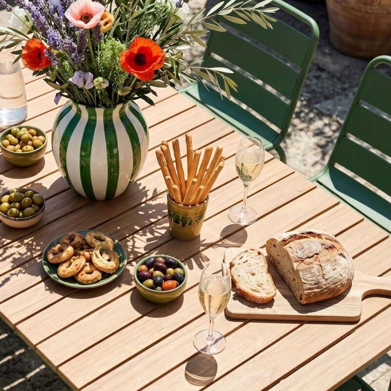 Mesa de jardín efecto madera de metal y polywood 6 personas 160x90 cm (3/8)