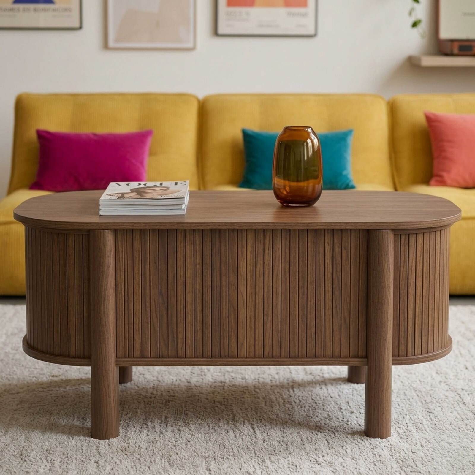 Mesa de centro elevable efecto madera ovalada 100x48 cm