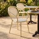 Silla de jardín bistró parisino de aluminio y ratán sintético con reposabrazos, motivo de espiga