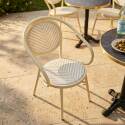 Silla de jardín bistró parisino de aluminio y ratán sintético con reposabrazos, motivo de espiga
