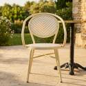 Silla de jardín bistró parisino de aluminio y ratán sintético con reposabrazos, motivo de espiga