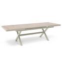 Mesa de jardín de aluminio y cerámica efecto madera 201x100 cm y 10 sillas apilables de textilene