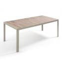 Mesa de jardín de aluminio y cerámica efecto madera 206x100 cm y 10 sillas en textilene
