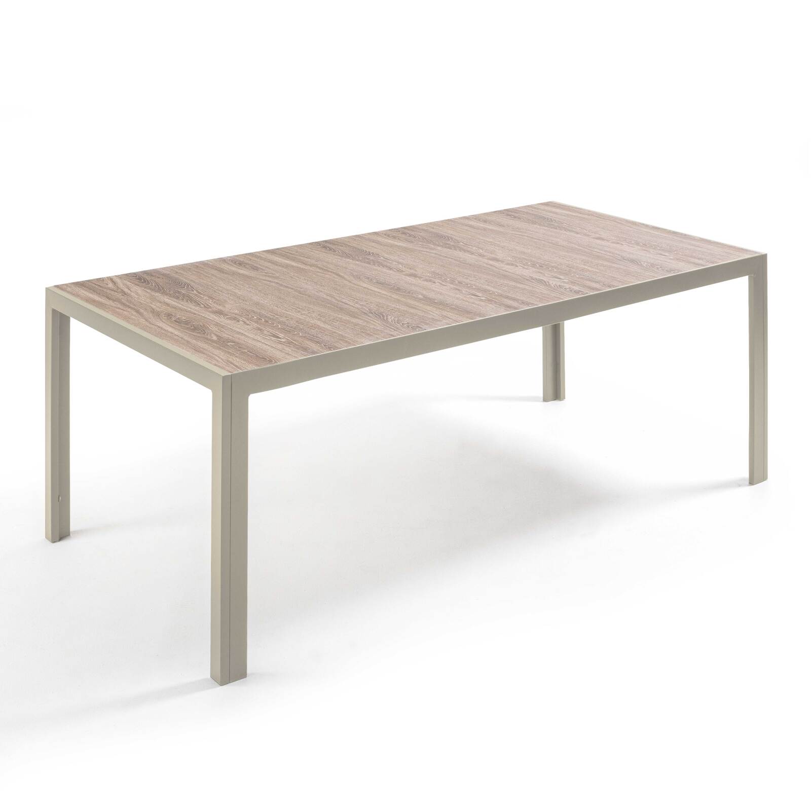 Mesa de jardín de aluminio y cerámica efecto madera 206x100 cm y 10 sillas en textilene