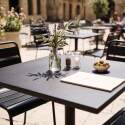Mesa de jardín bistro cuadrada inclinable de metal con pie emprotado 70x70 cm y 2 sillas