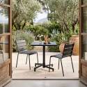 Mesa de jardín bistro cuadrada inclinable de metal con pie emprotado 70x70 cm y 2 sillas