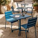 Mesa de jardín bistro cuadrada inclinable de metal con pie emprotado 70x70 cm y 2 sillas