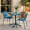 Mesa de jardín bistro cuadrada inclinable de metal con pie emprotado 70x70 cm y 2 sillas