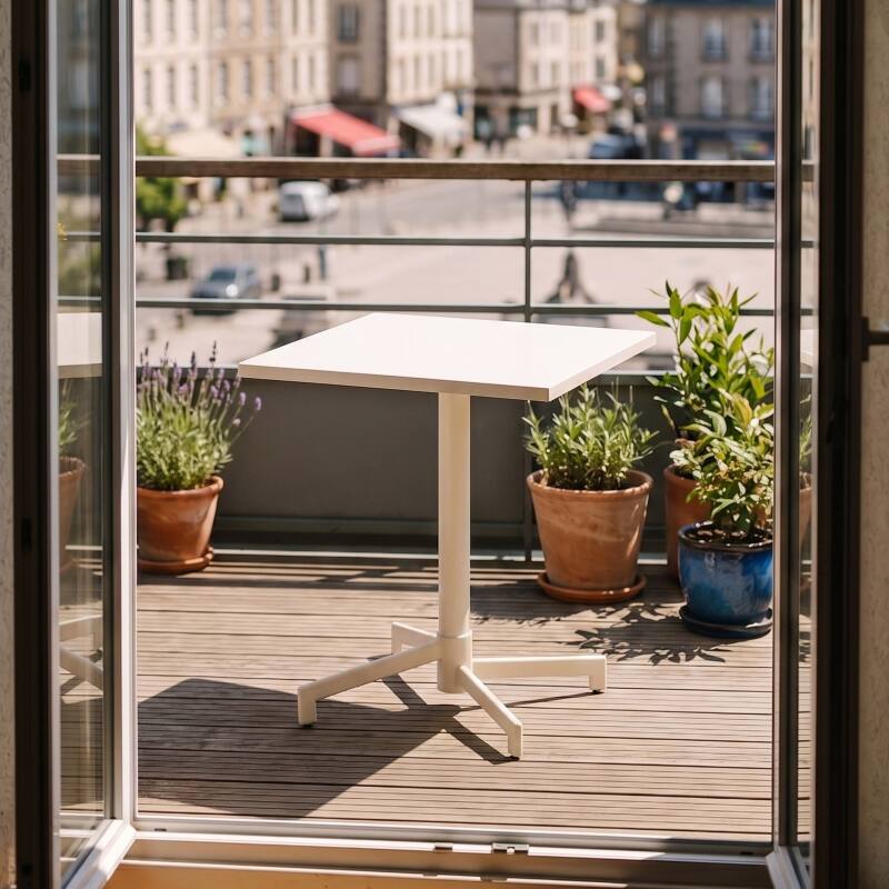Mesa de jardín cuadrada reclinable de metal 2 a 4 personas con pie empotrado 70x70 cm