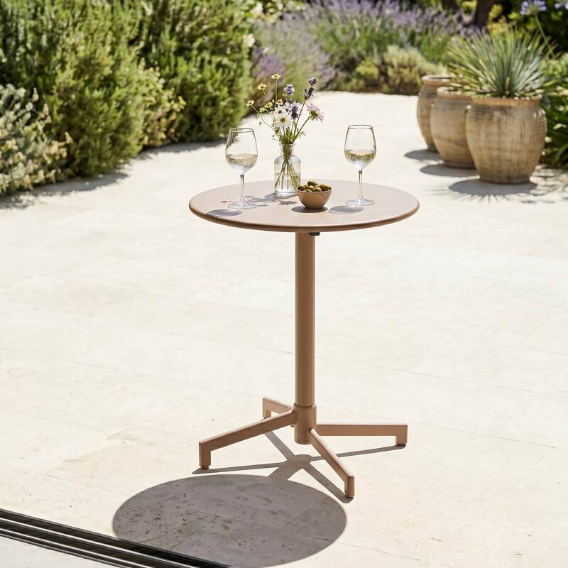 Mesa de jardín redonda reclinable de metal 2 a 4 personas con pie empotrado Ø70x72 cm