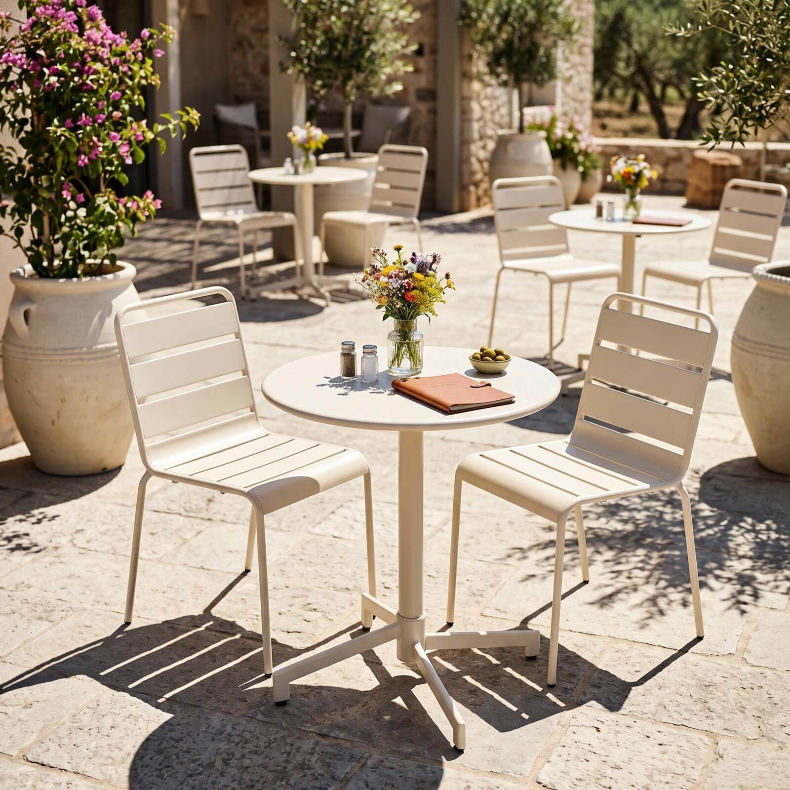 Mesa de jardín redonda reclinable de metal 2 a 4 personas con pie empotrado Ø70x72 cm