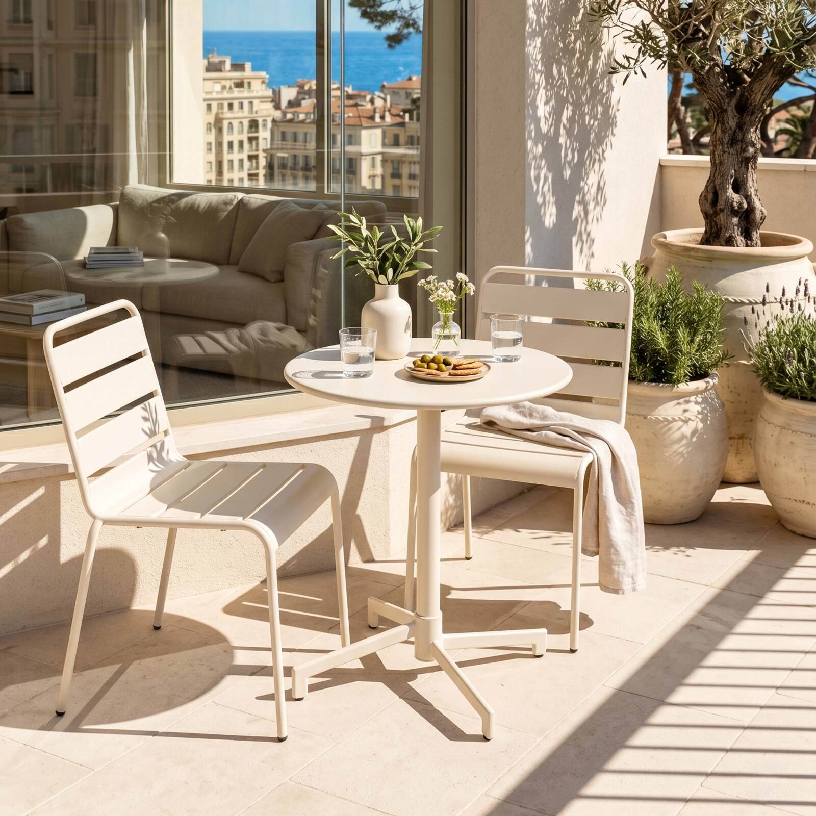 Mesa de jardín redonda reclinable de metal 2 a 4 personas con pie empotrado Ø70x72 cm