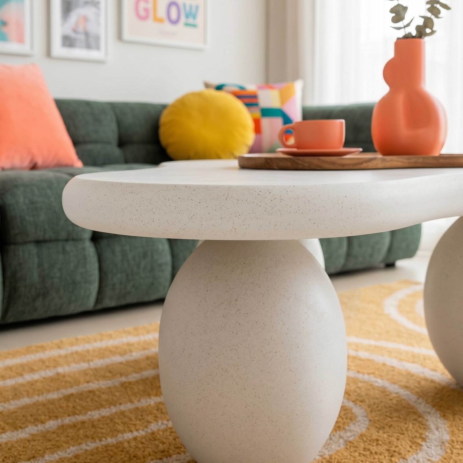 Mesa de centro de diseño efecto hormigón liso forma orgánica 80x80 cm