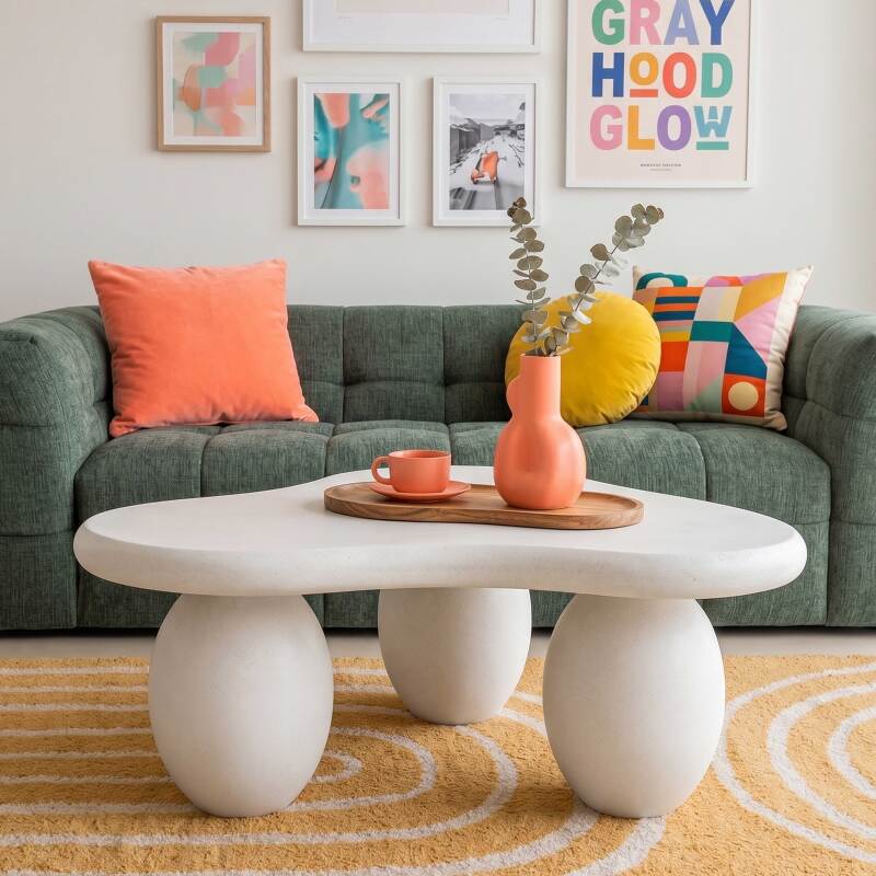 Mesa de centro de diseño efecto hormigón liso forma orgánica 80x80 cm (2/7)