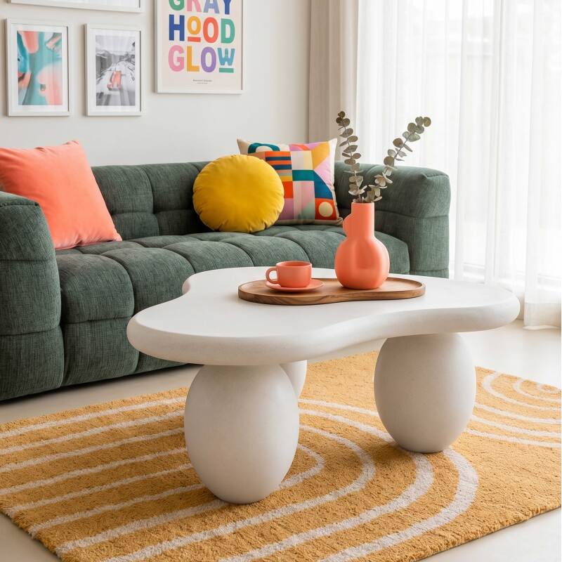 Mesa de centro de diseño efecto hormigón liso forma orgánica 80x80 cm